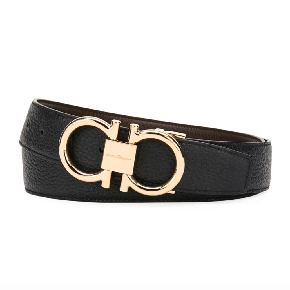 Salvatore Ferragamo, Rose Gold Double Gancini with Brown Muflone
